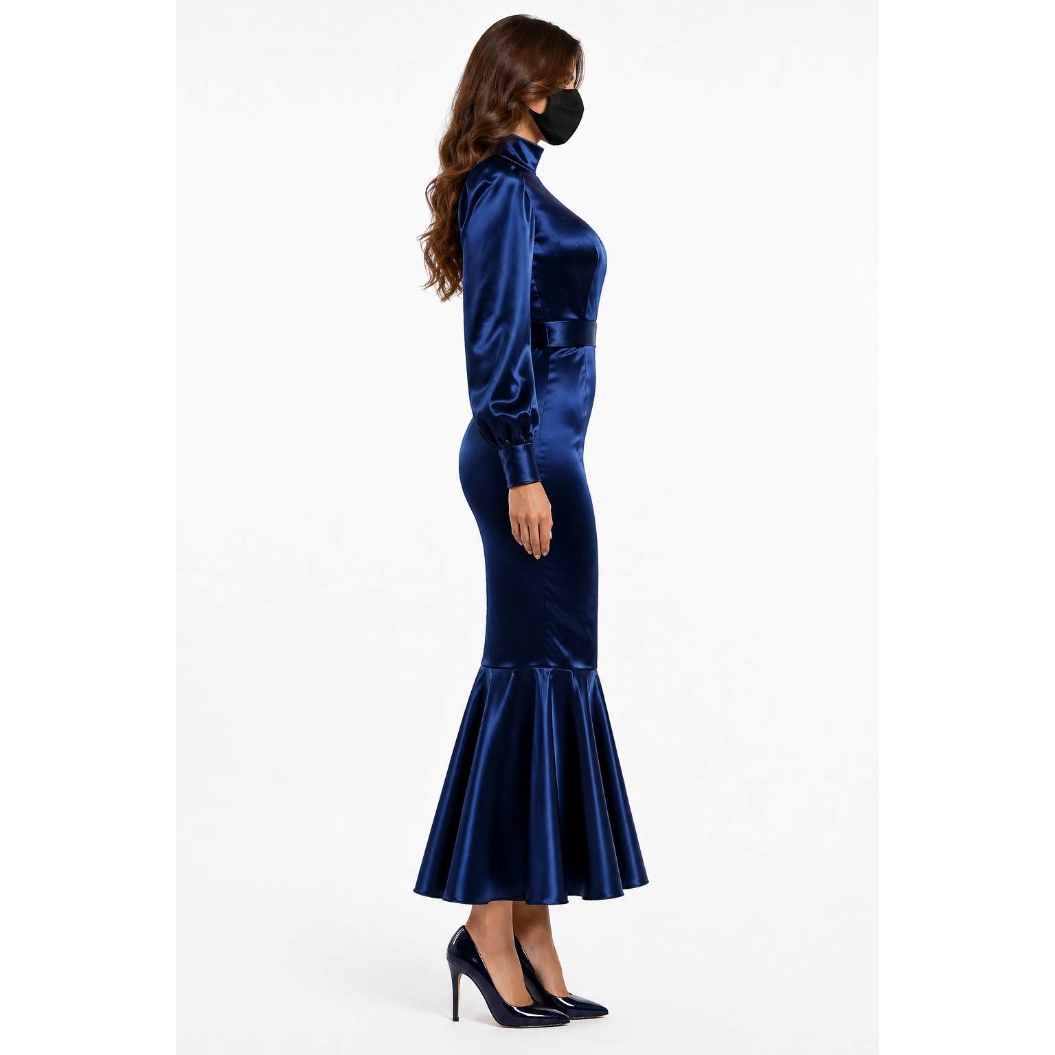 Royal Blue Satin Blouse & Skirt Set G4131