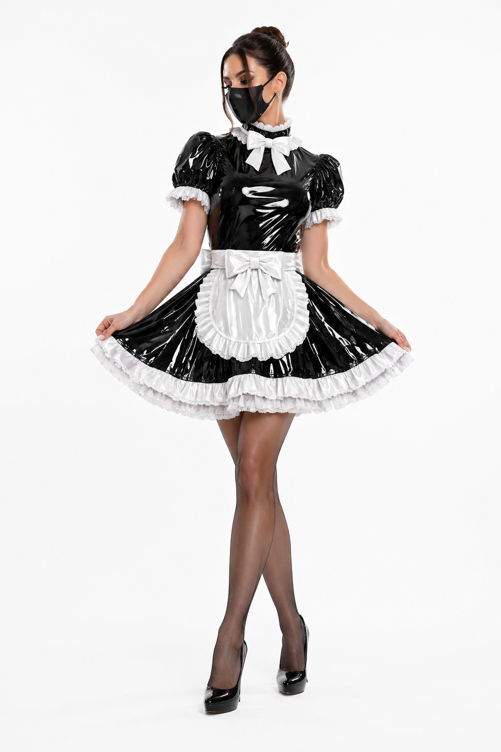 Schwarzes schweres PVC-Kleid G4133