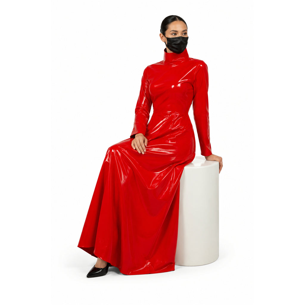 rotes dünnes PVC-Kleid G413