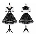 Black and white PVC sailor sissy maid dress with lace trim and puff sleeves custom made
