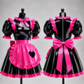 Heißpinkes Rüschenkleid aus schwarzem, schwerem PVC für Sissy-Mägde, XL – Herren, auf Lager – Sofort versandfertig