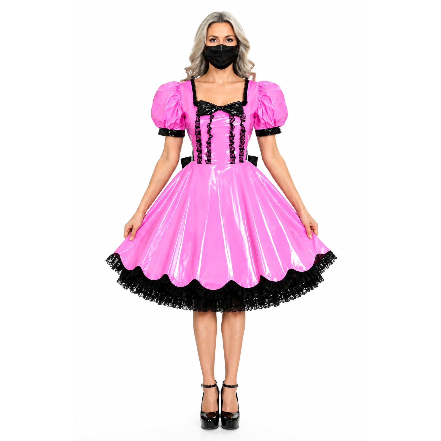 rosa dünnes PVC-Kleid G414