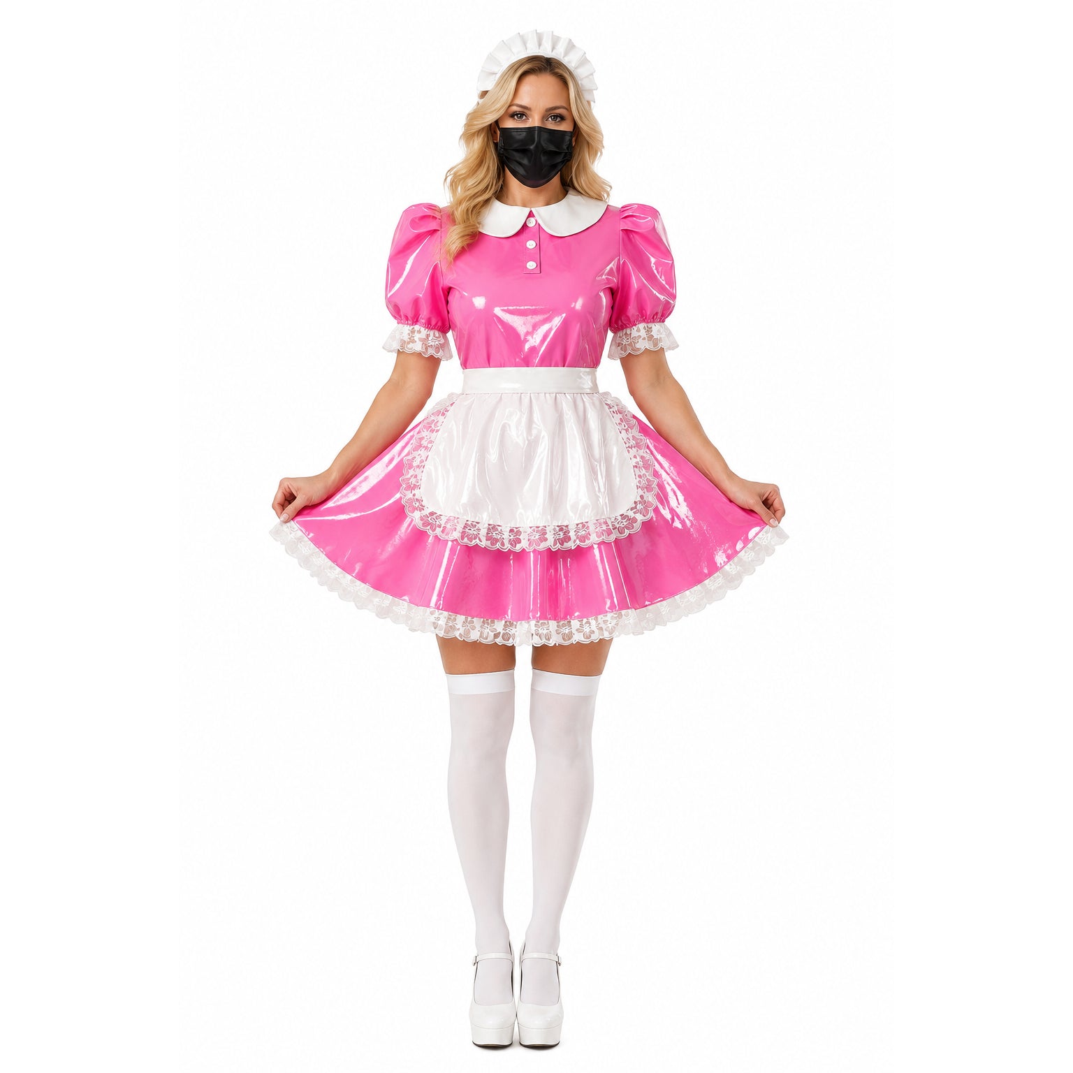 Rosa dünnes PVC-Kleid G415