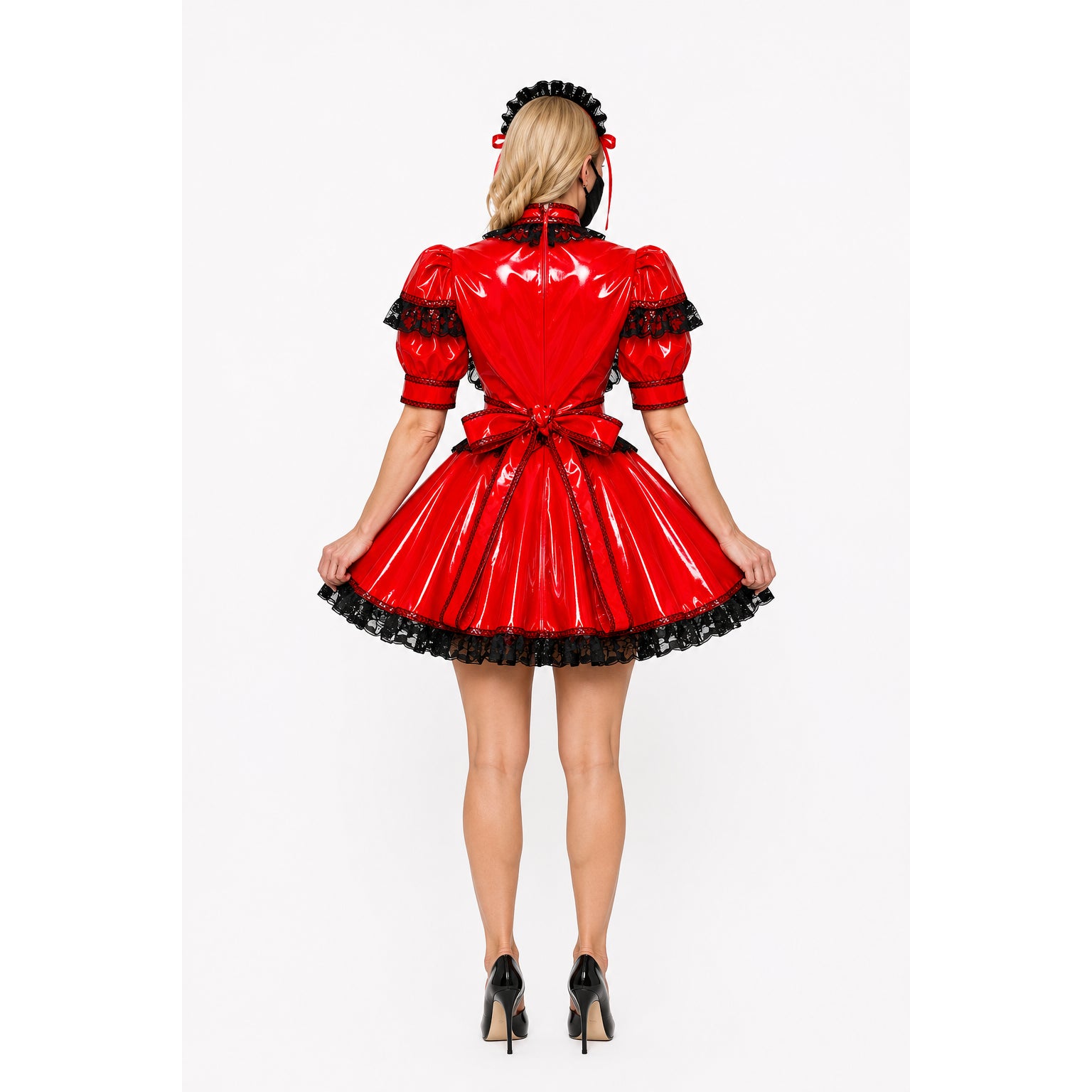 rotes enges PVC-Kleid G432