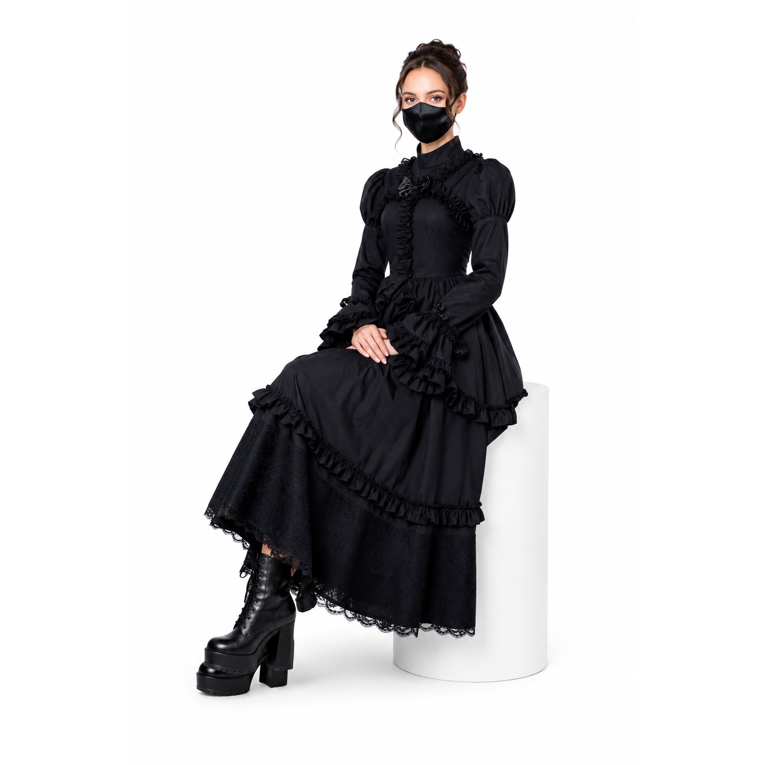 schwarzes Baumwollkleid G435