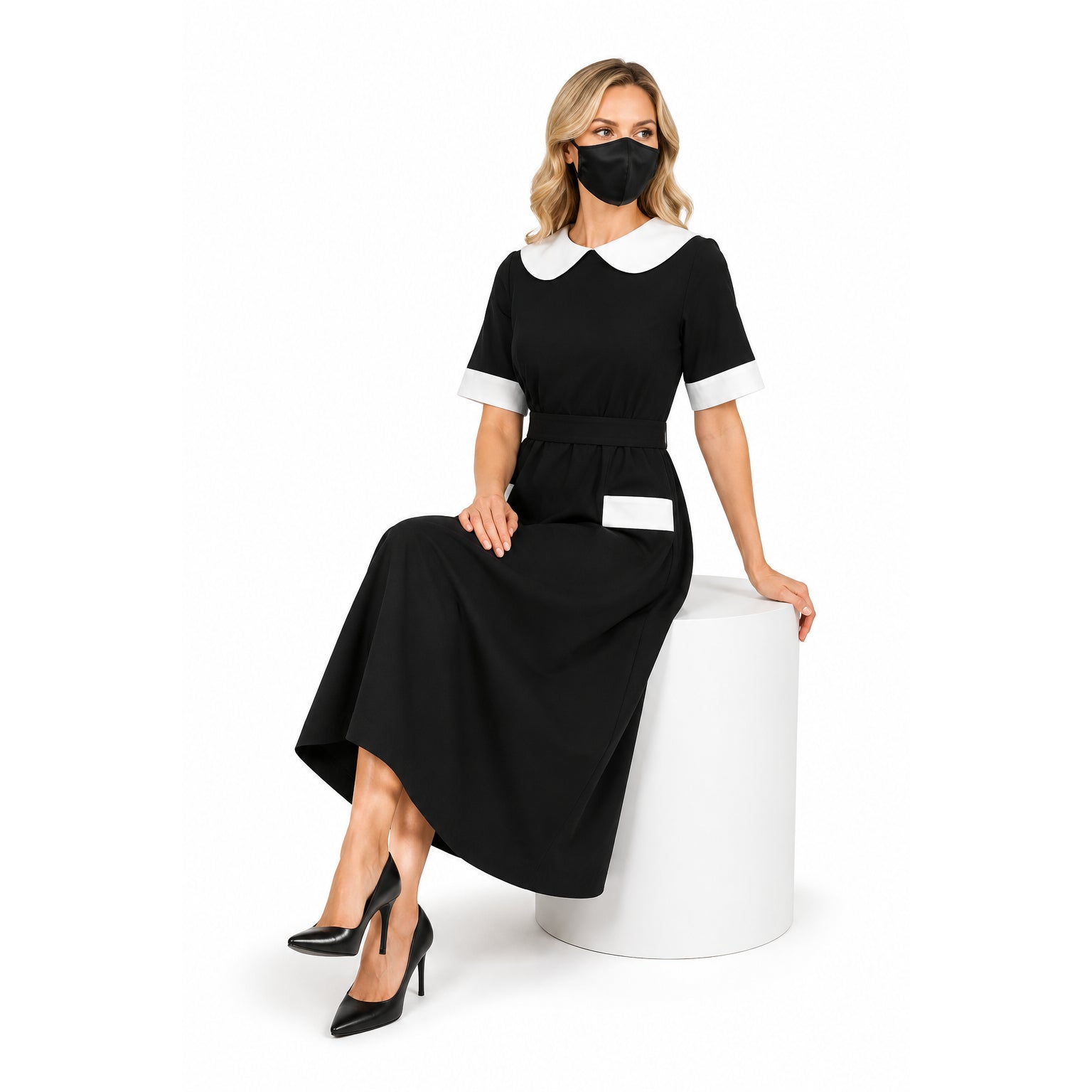 schwarzes Baumwollkleid G443