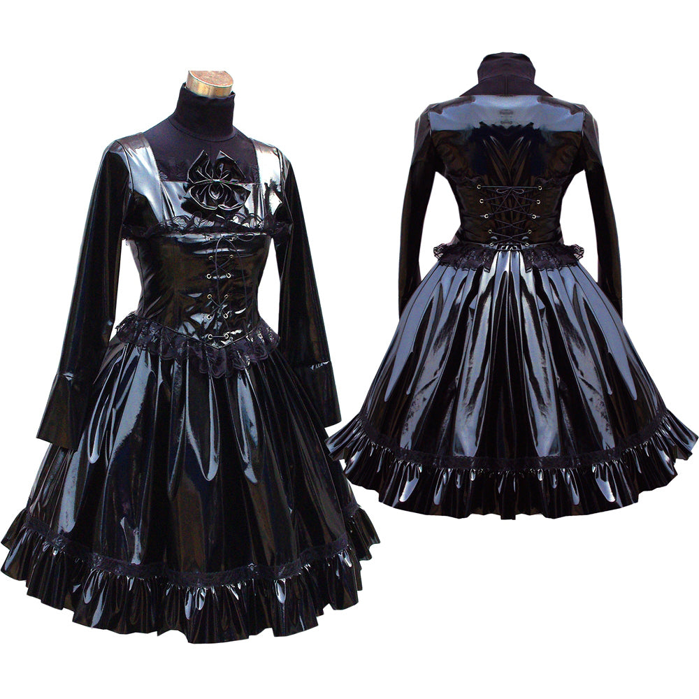 schwarzes dünnes PVC-Kleid G447
