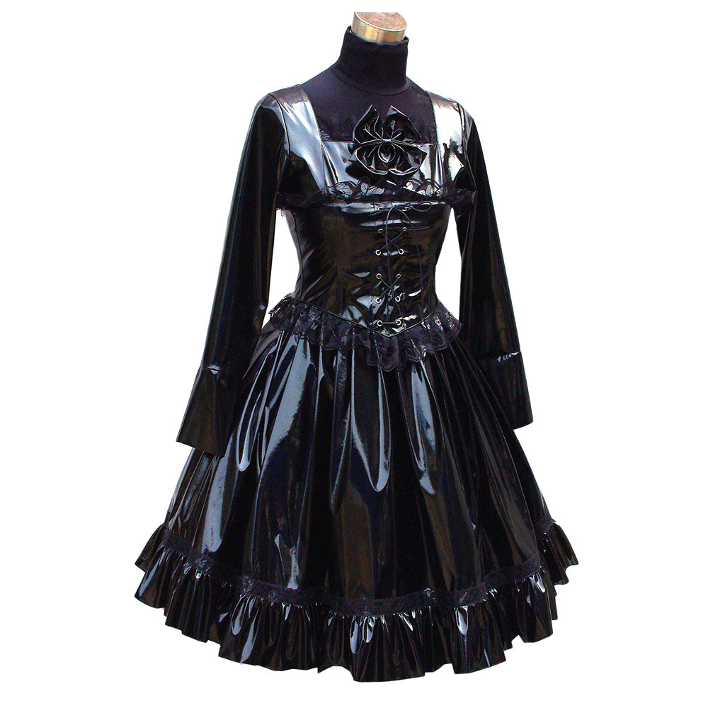 schwarzes dünnes PVC-Kleid G447