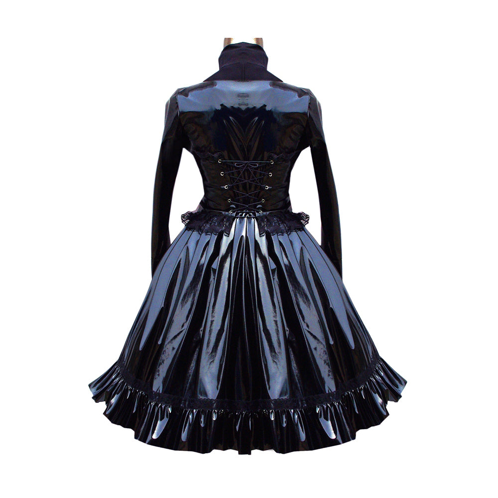 schwarzes dünnes PVC-Kleid G447