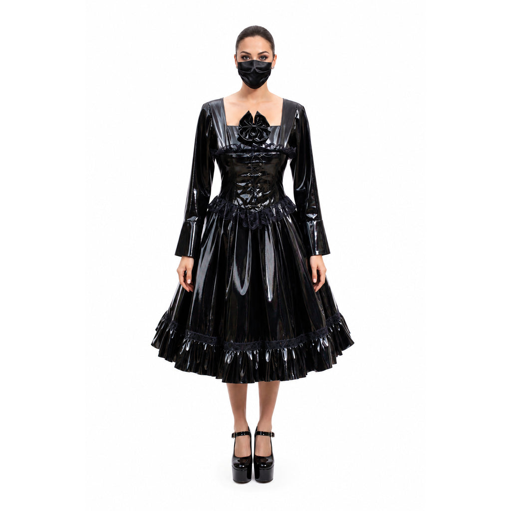 schwarzes dünnes PVC-Kleid G447