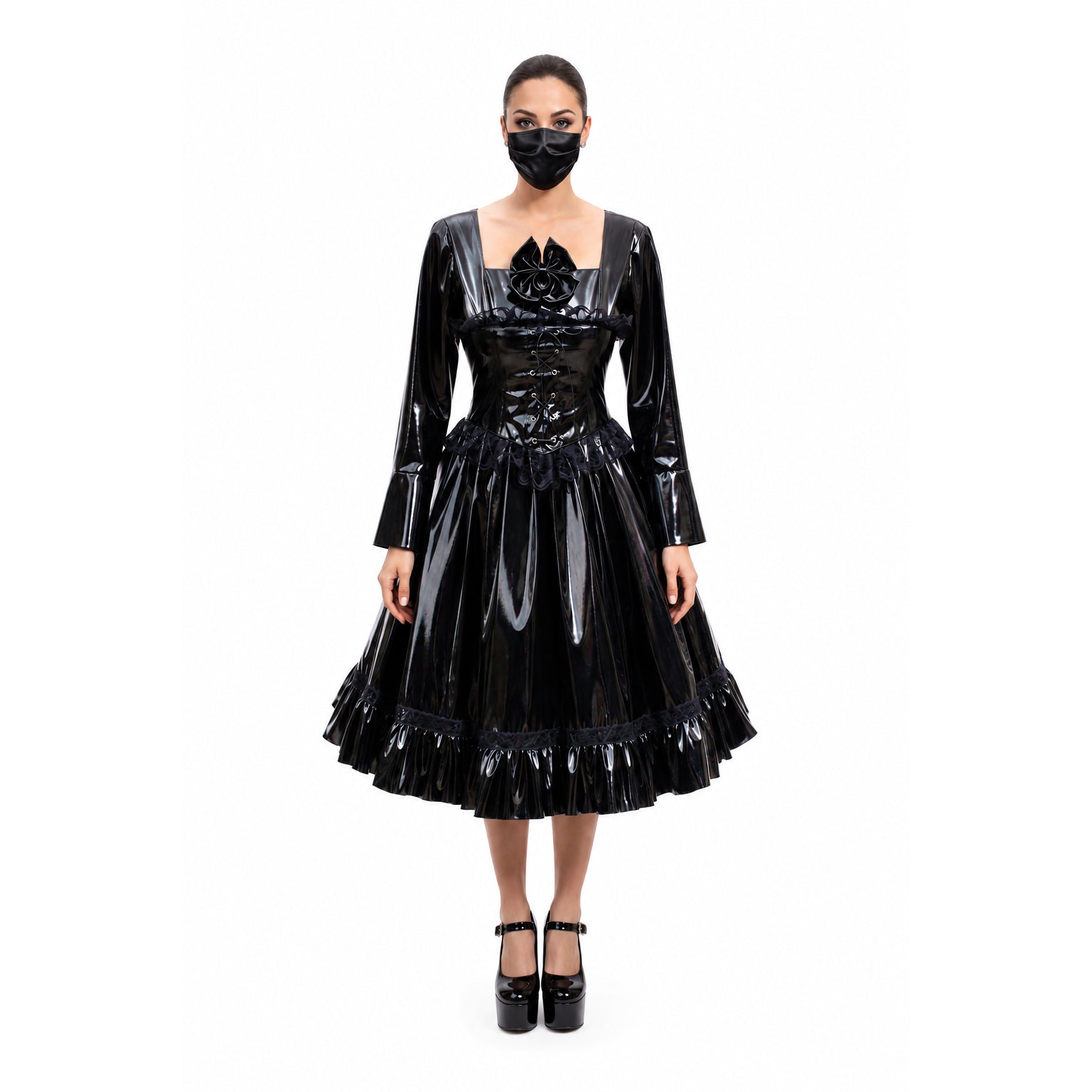 schwarzes dünnes PVC-Kleid G447