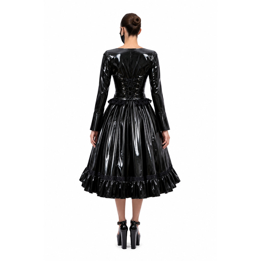 schwarzes dünnes PVC-Kleid G447