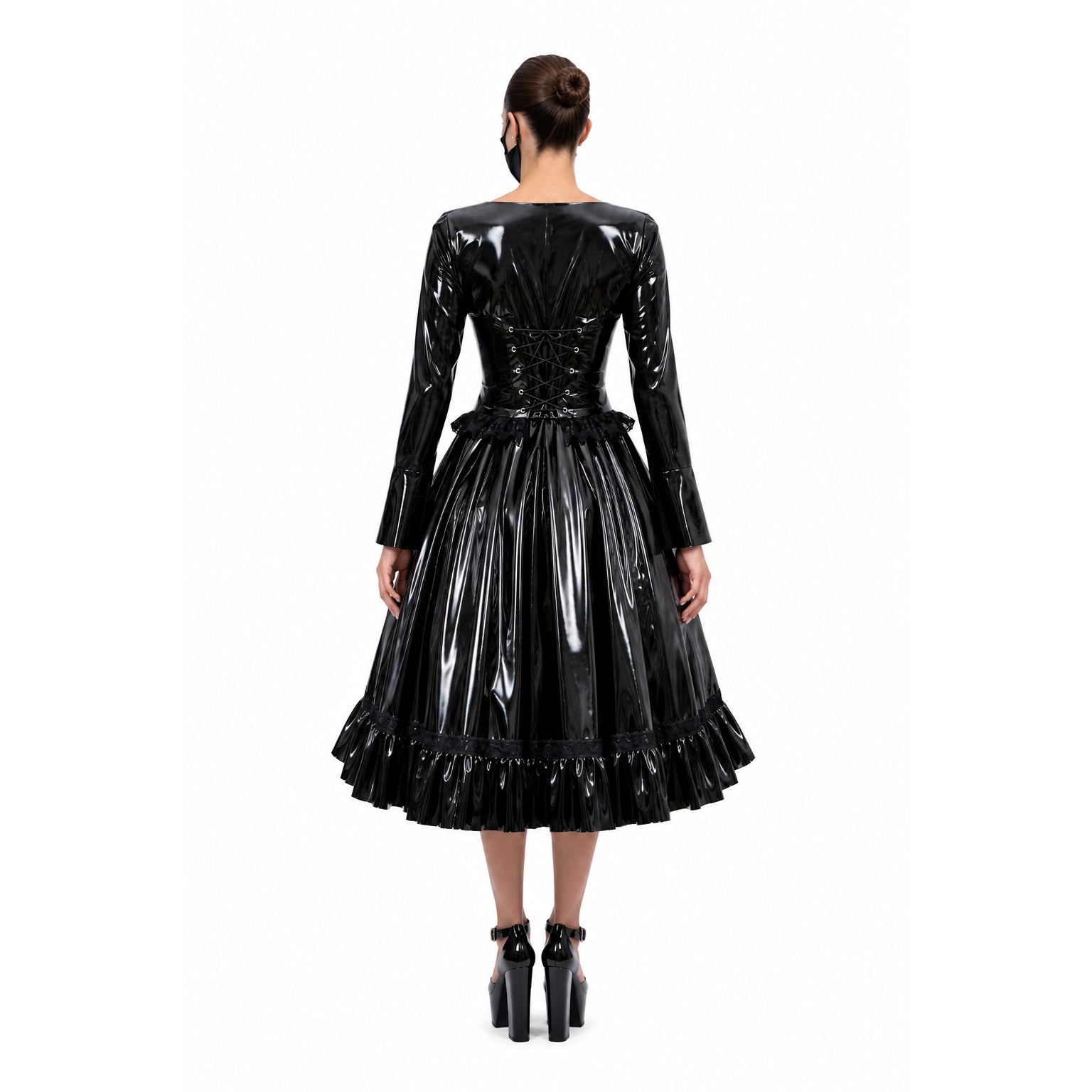 schwarzes dünnes PVC-Kleid G447