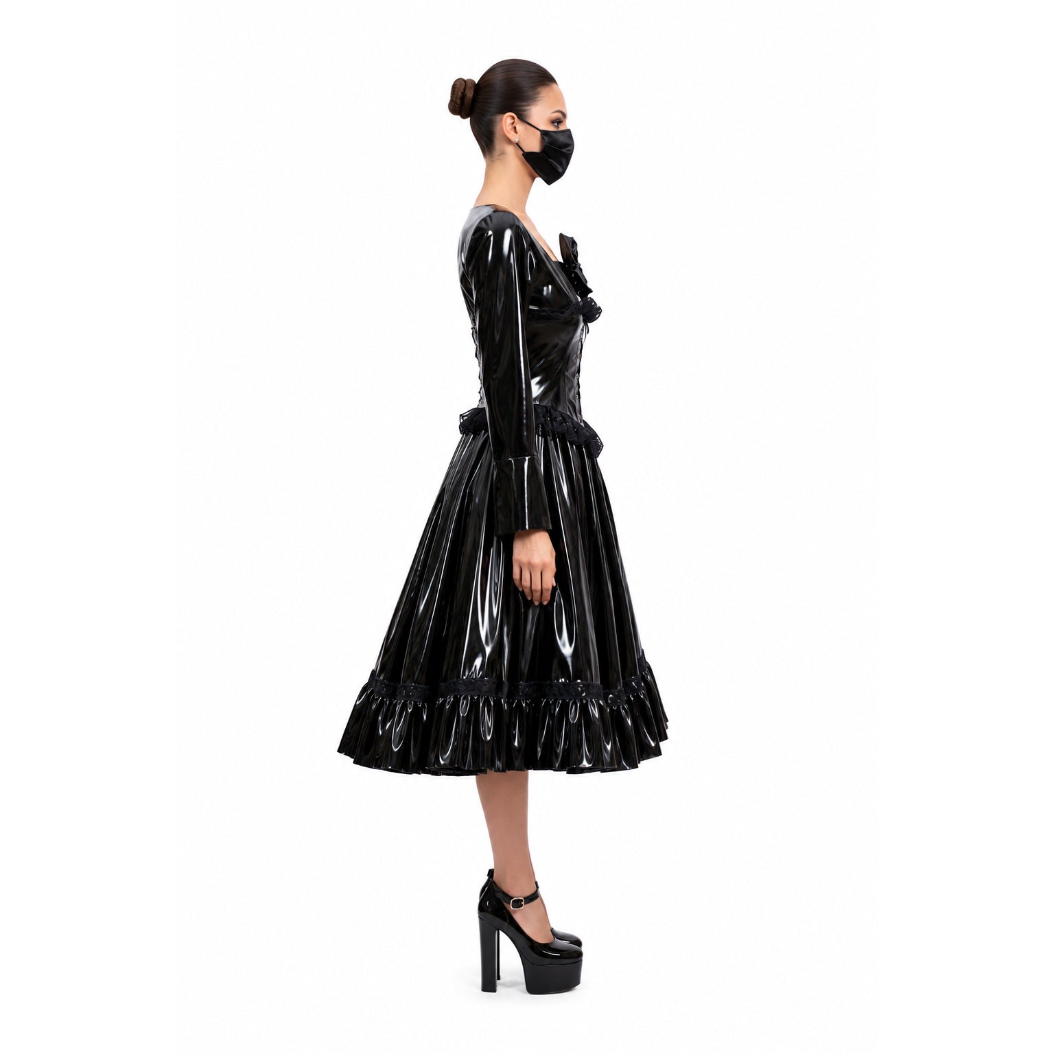 schwarzes dünnes PVC-Kleid G447