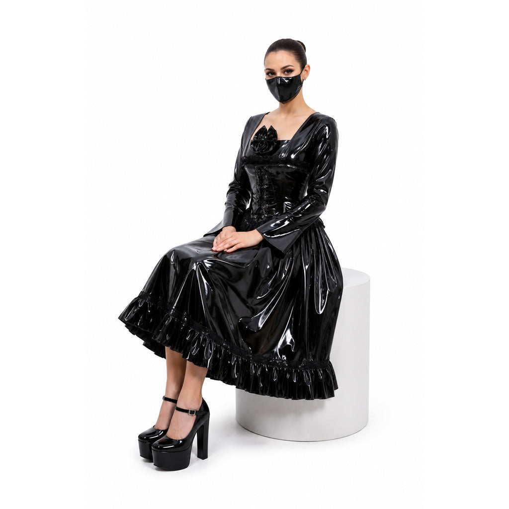 schwarzes dünnes PVC-Kleid G447