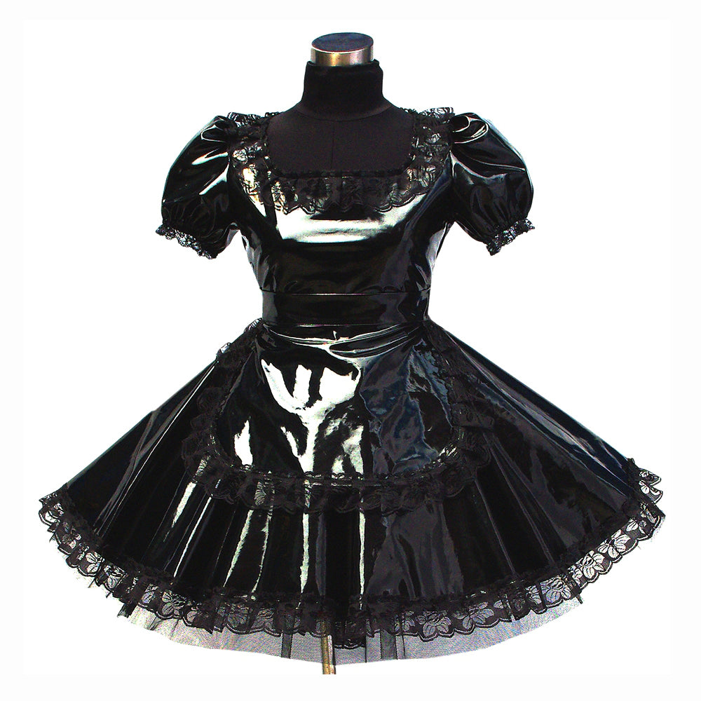 schwarzes dünnes PVC-Kleid G448