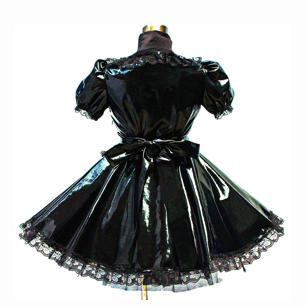 schwarzes dünnes PVC-Kleid G448