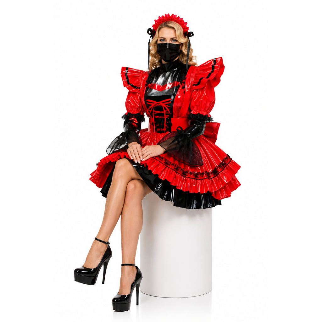 rotes, enges PVC-Kleid G449