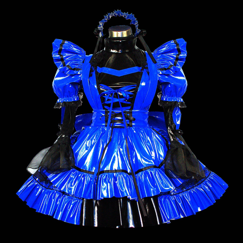 blaues dünnes PVC-Kleid G464
