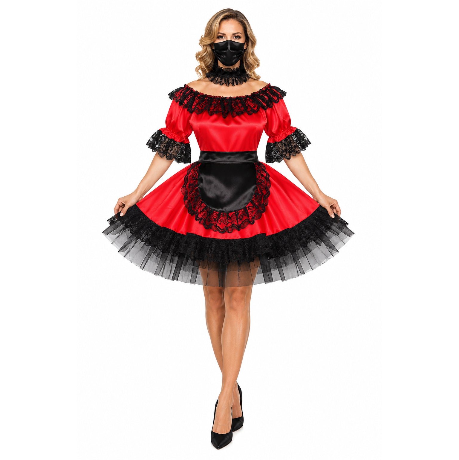 rotes Satinkleid G467