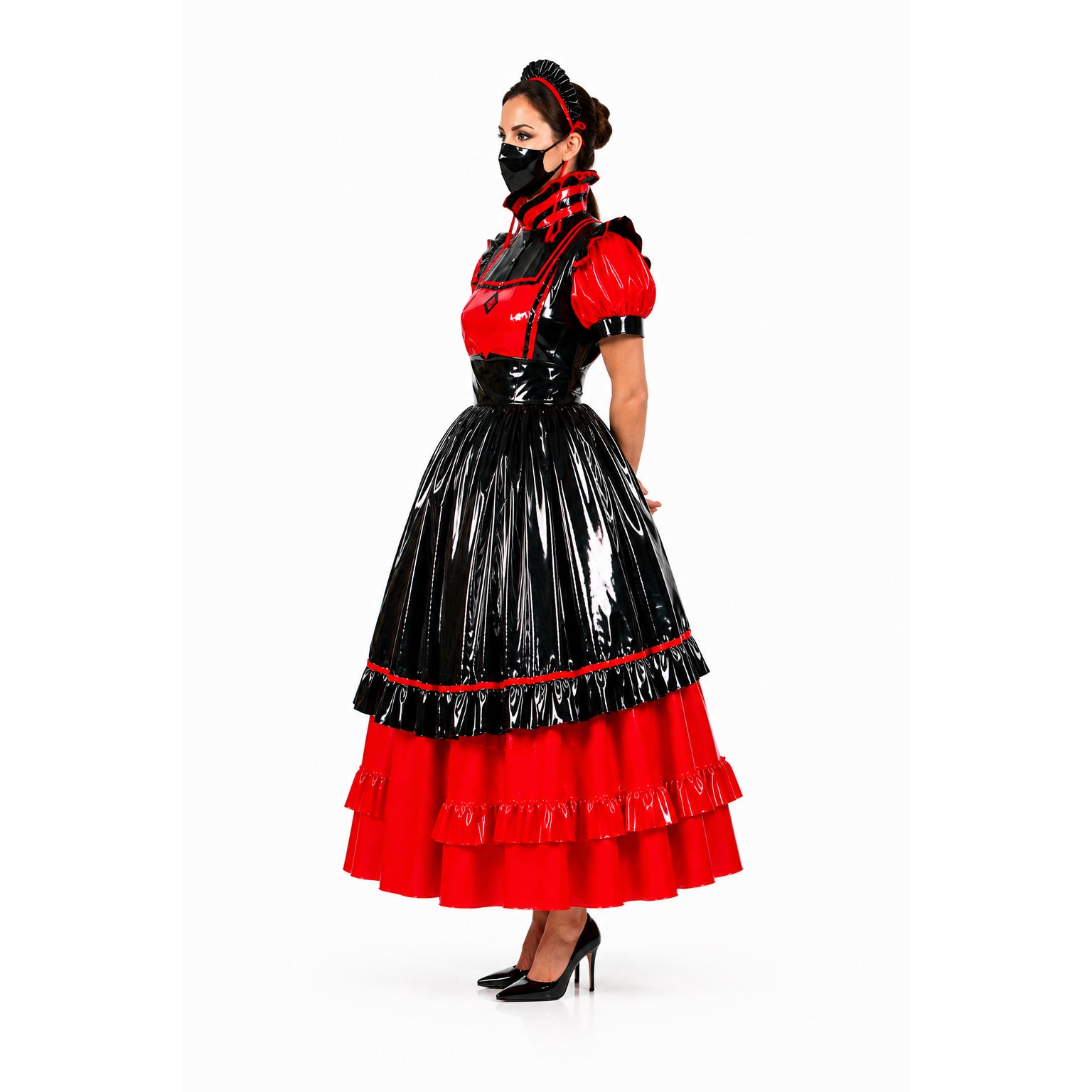 rotes enges PVC-Kleid G476