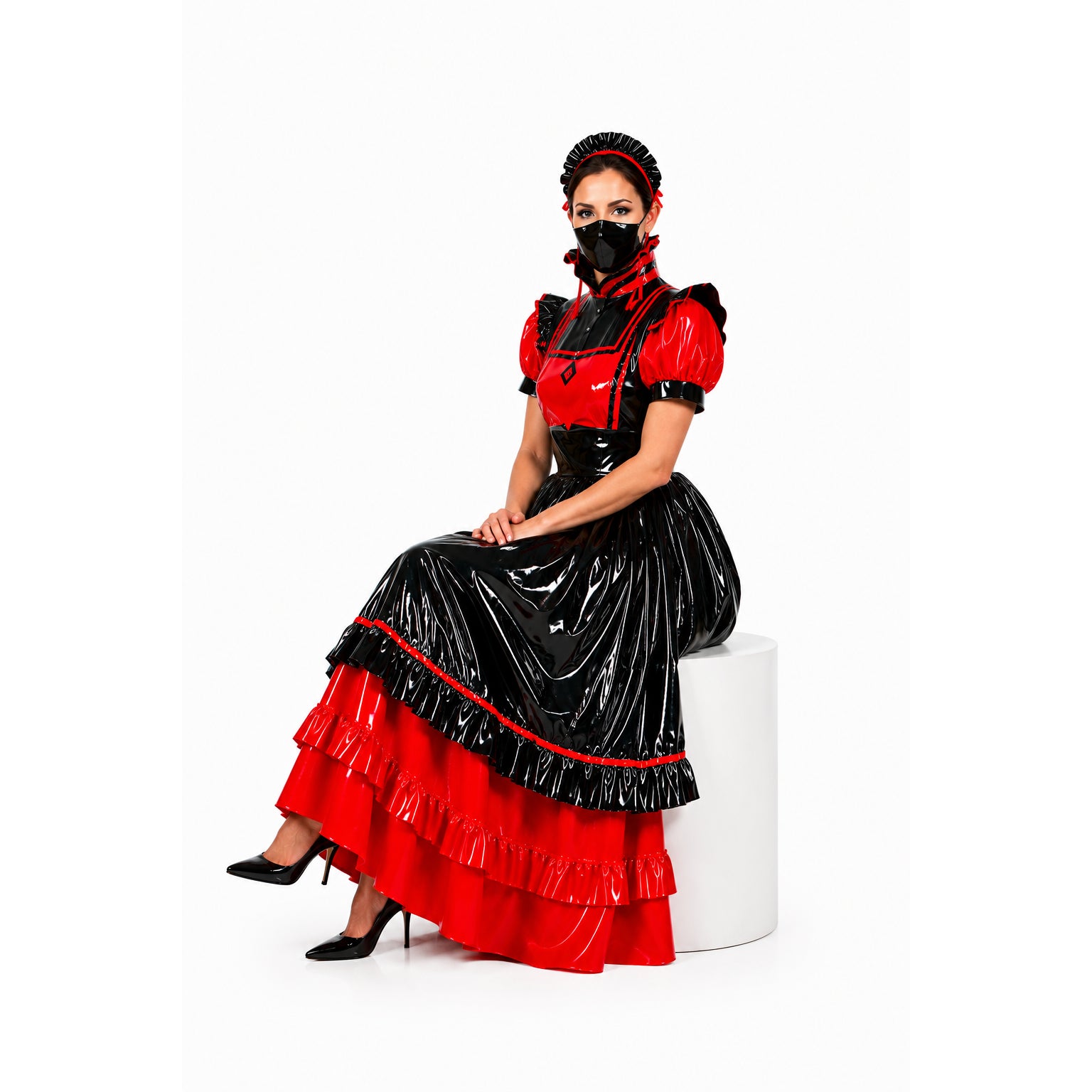 rotes enges PVC-Kleid G476