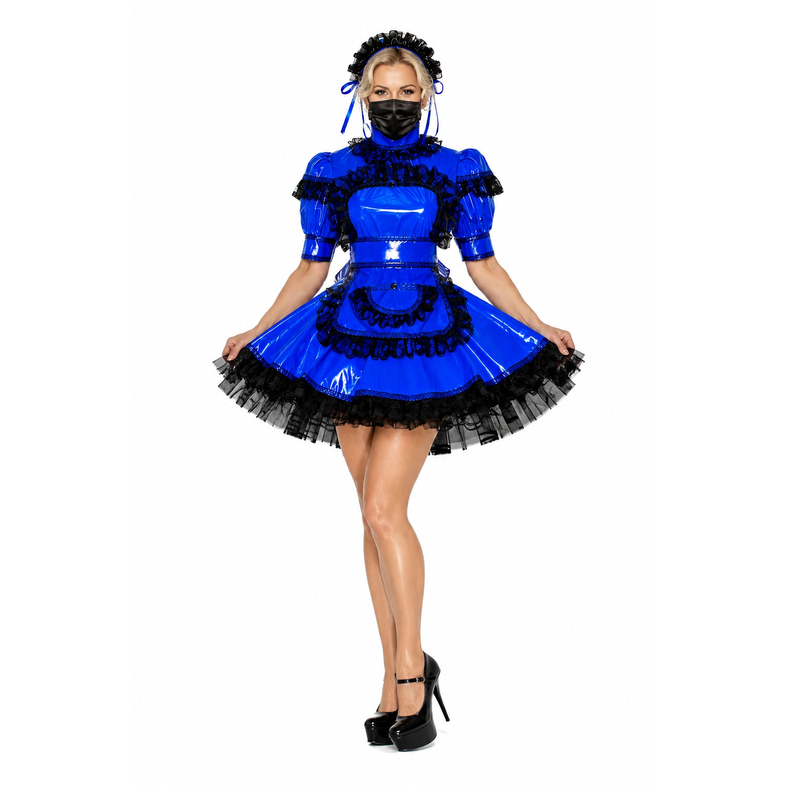 blaues, dünnes PVC-Kleid G488