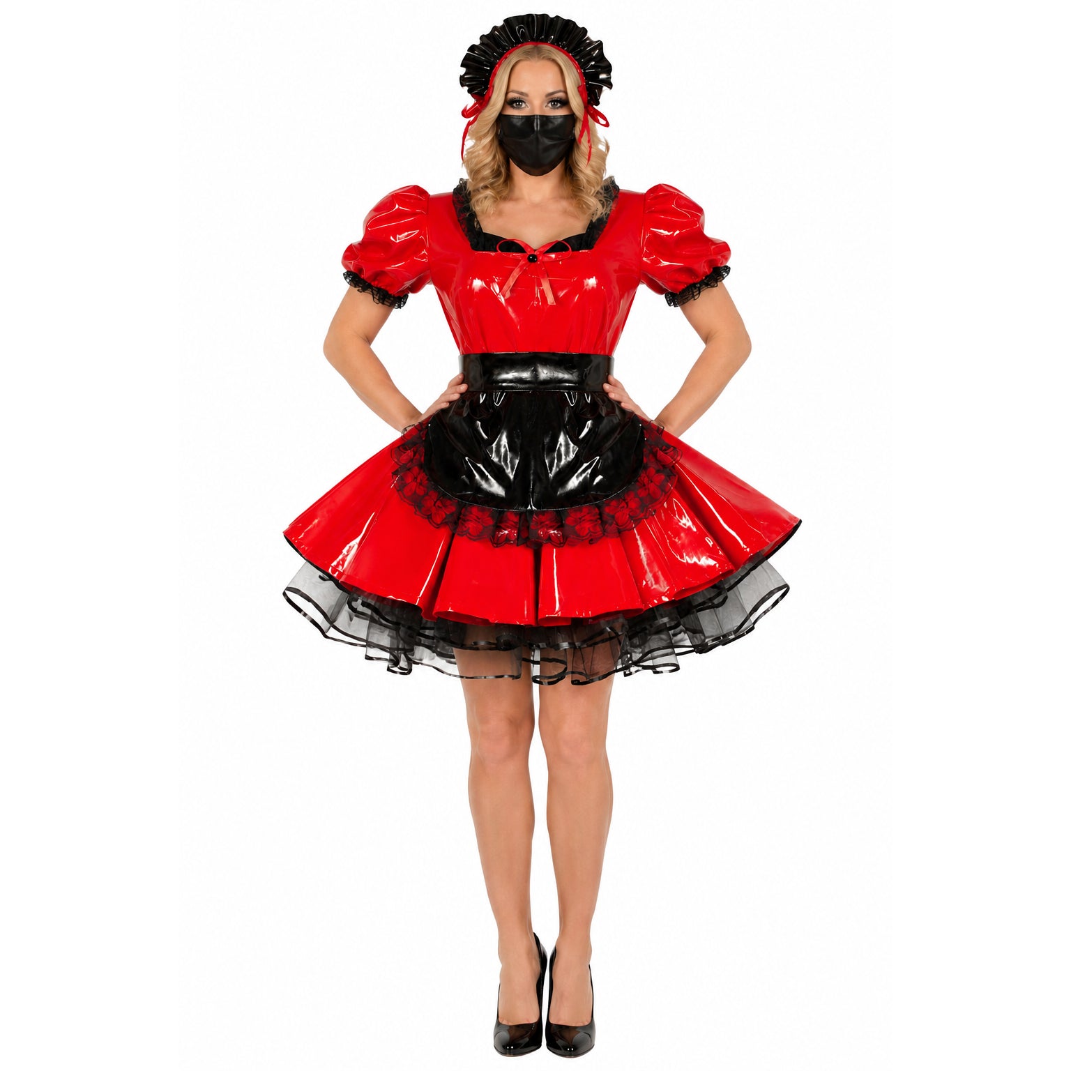 rotes dünnes PVC-Kleid G491