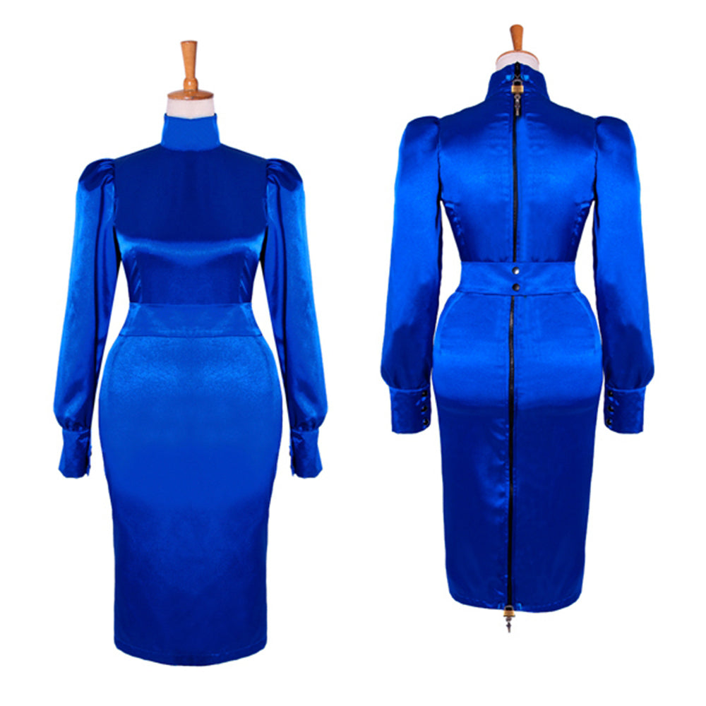 blaues Satin-Kleid G501