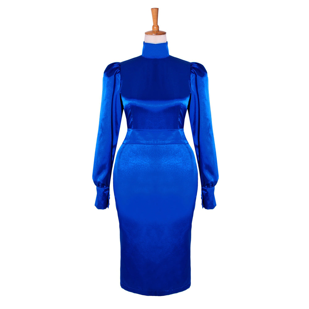 blaues Satin-Kleid G501