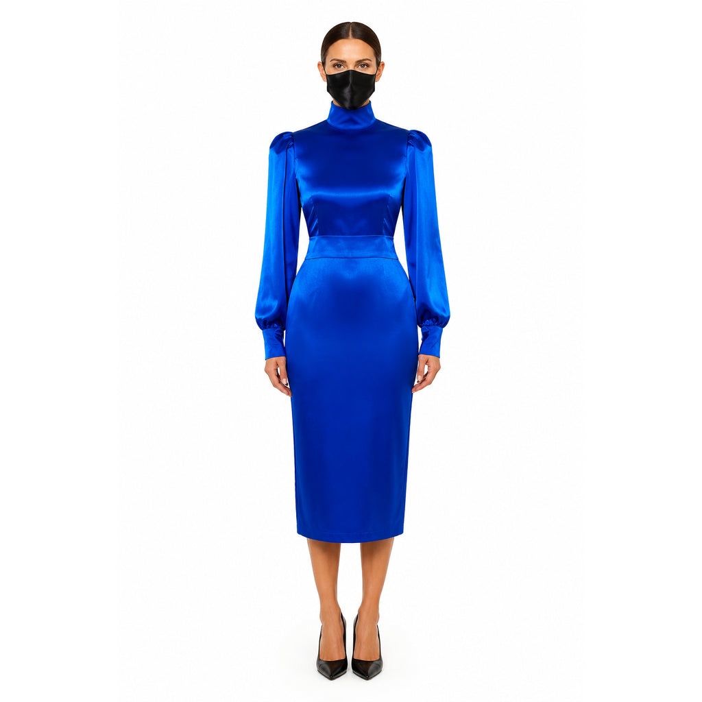 blaues Satin-Kleid G501