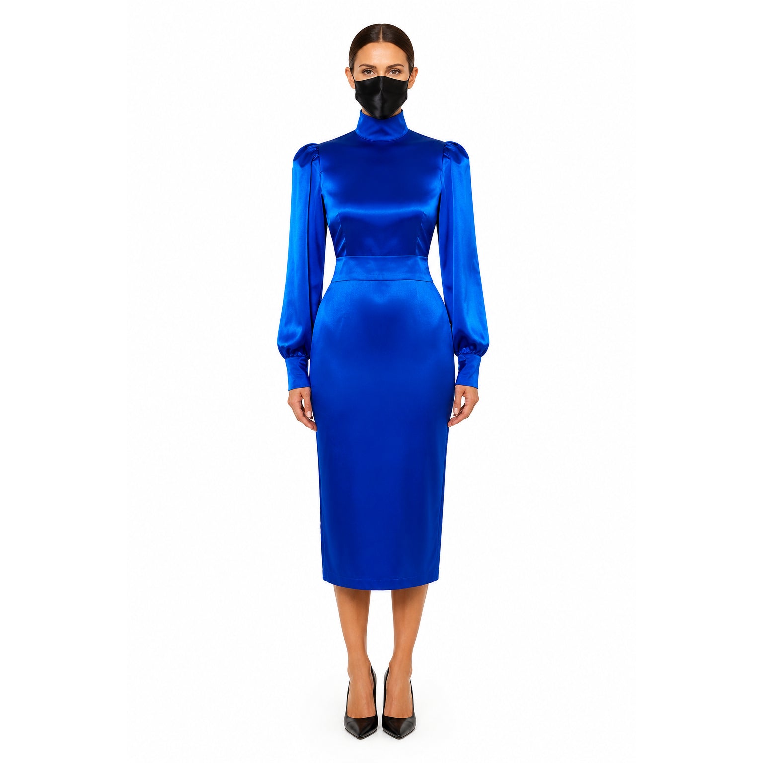 blaues Satin-Kleid G501
