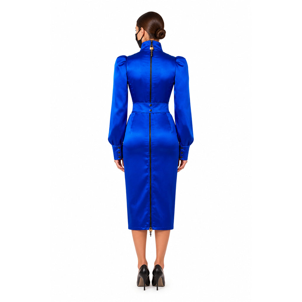 blaues Satin-Kleid G501