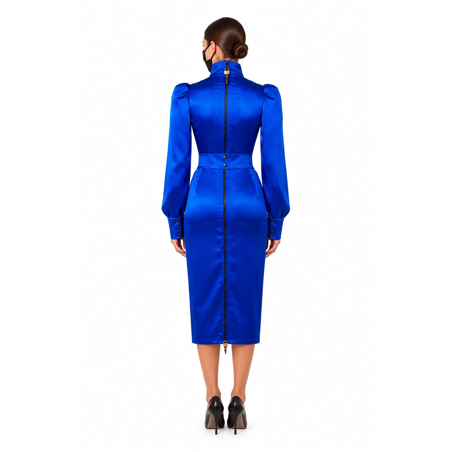 blaues Satin-Kleid G501