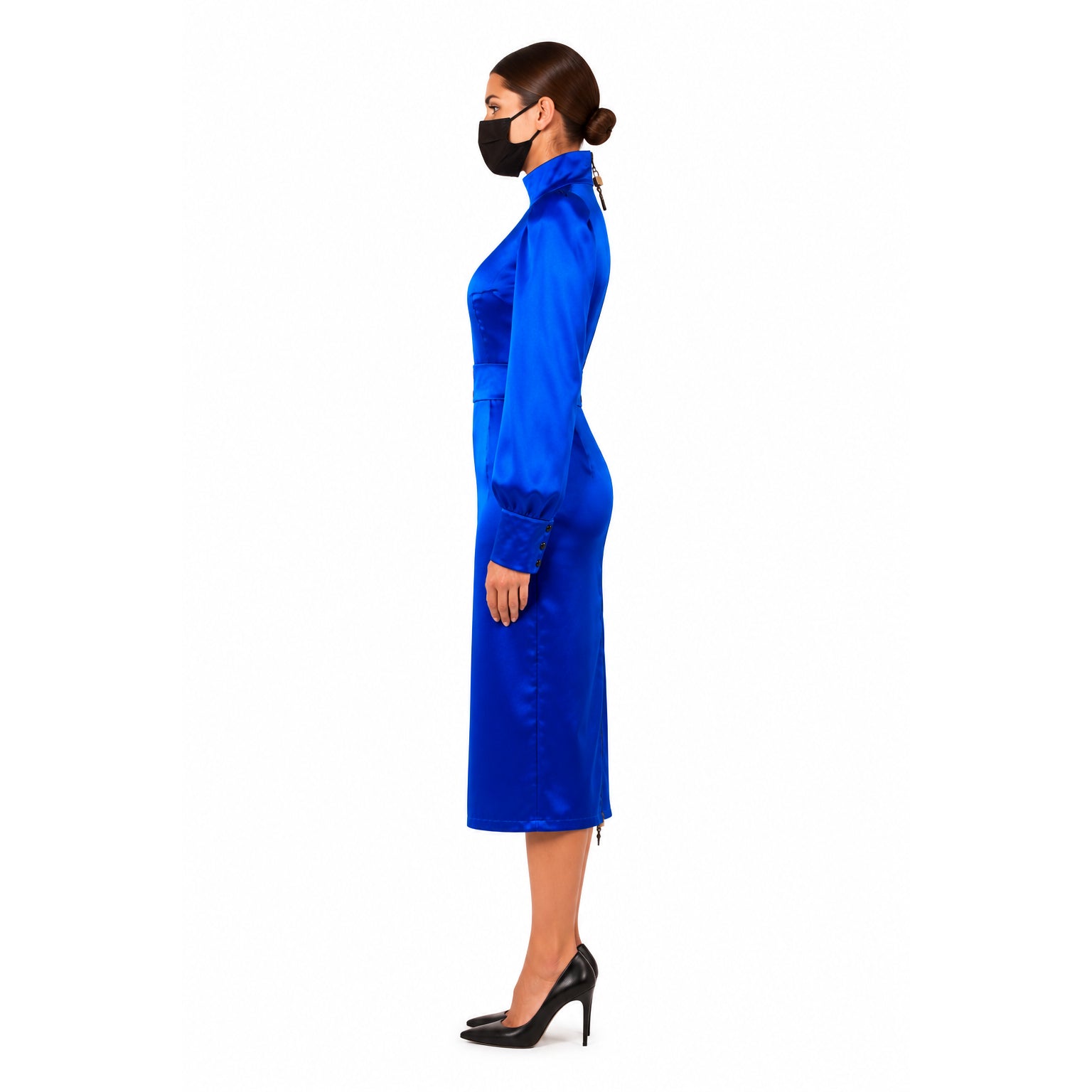 blaues Satin-Kleid G501