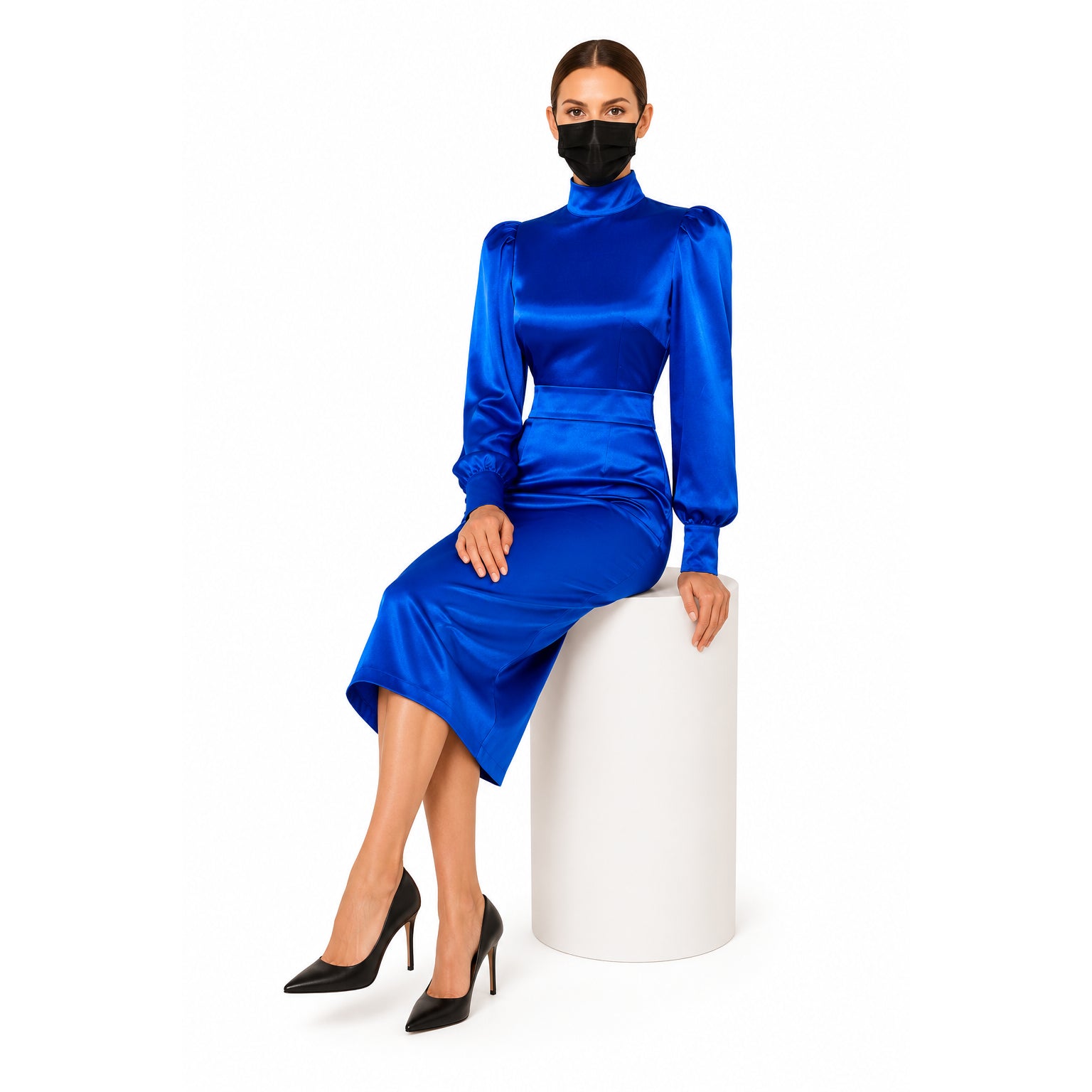blaues Satin-Kleid G501