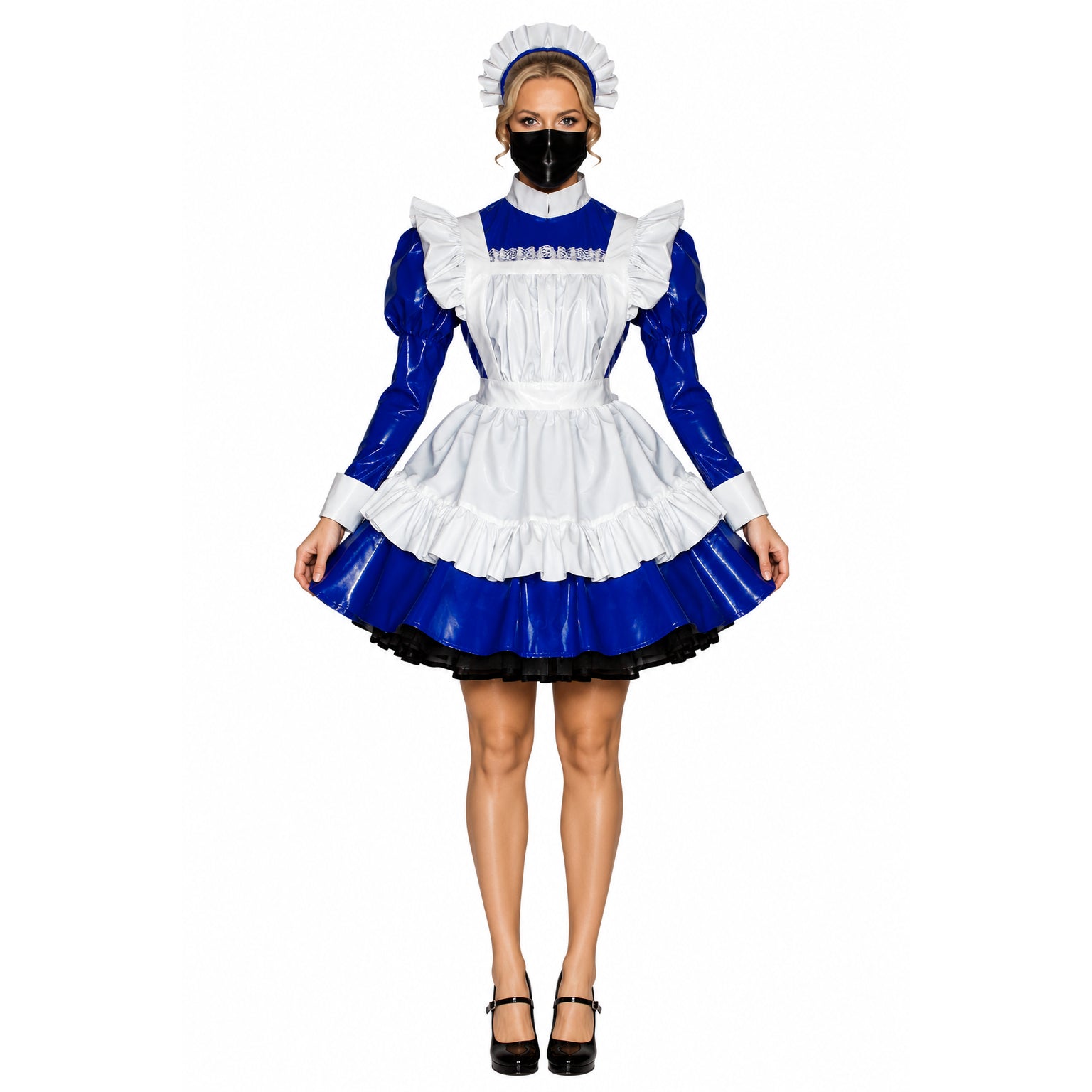 blaues enges PVC-Kleid G509
