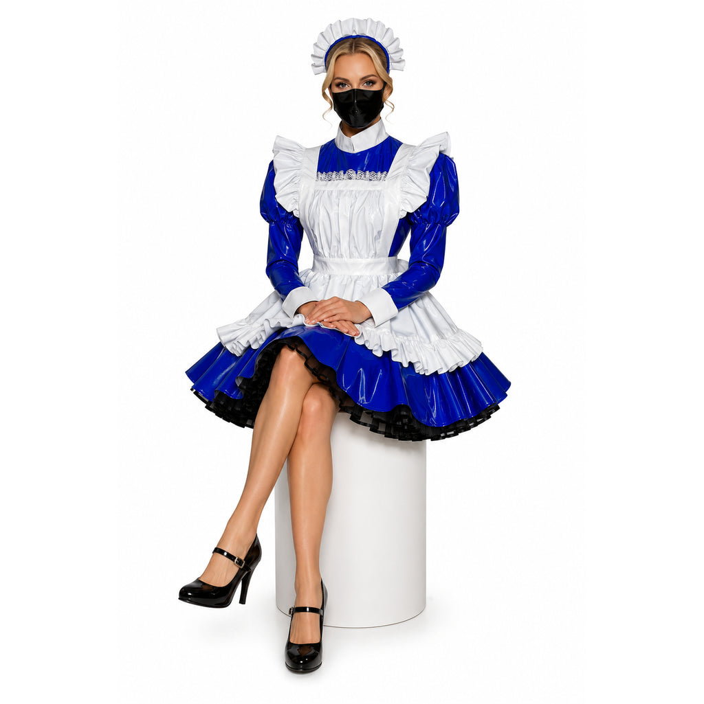 blaues enges PVC-Kleid G509