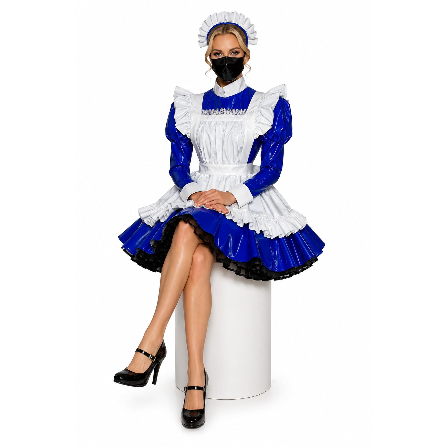 blaues enges PVC-Kleid G509
