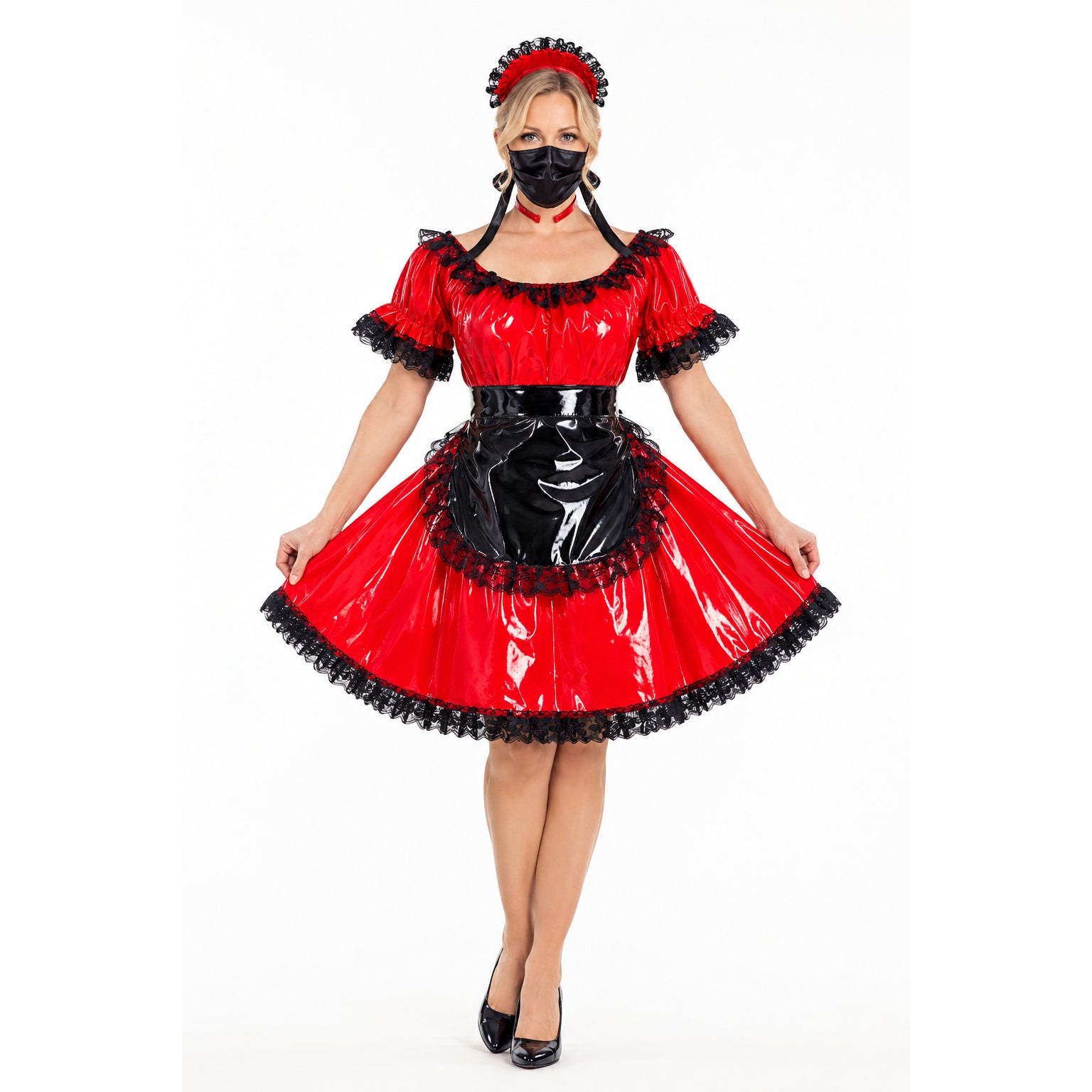 rotes, dünnes PVC-Kleid G510