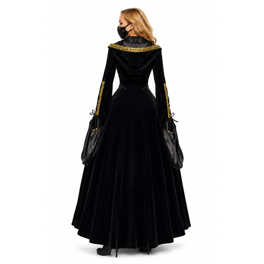 Hooded Medieval Green and Black Renaissance Dress G516