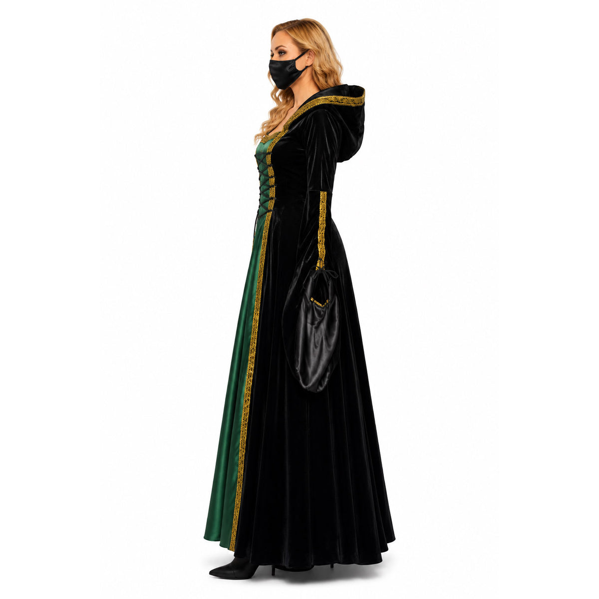 Hooded Medieval Green and Black Renaissance Dress G516