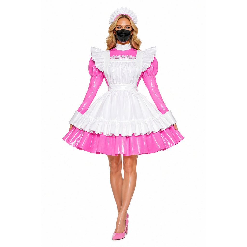 pinkes dünnes PVC-Kleid G519