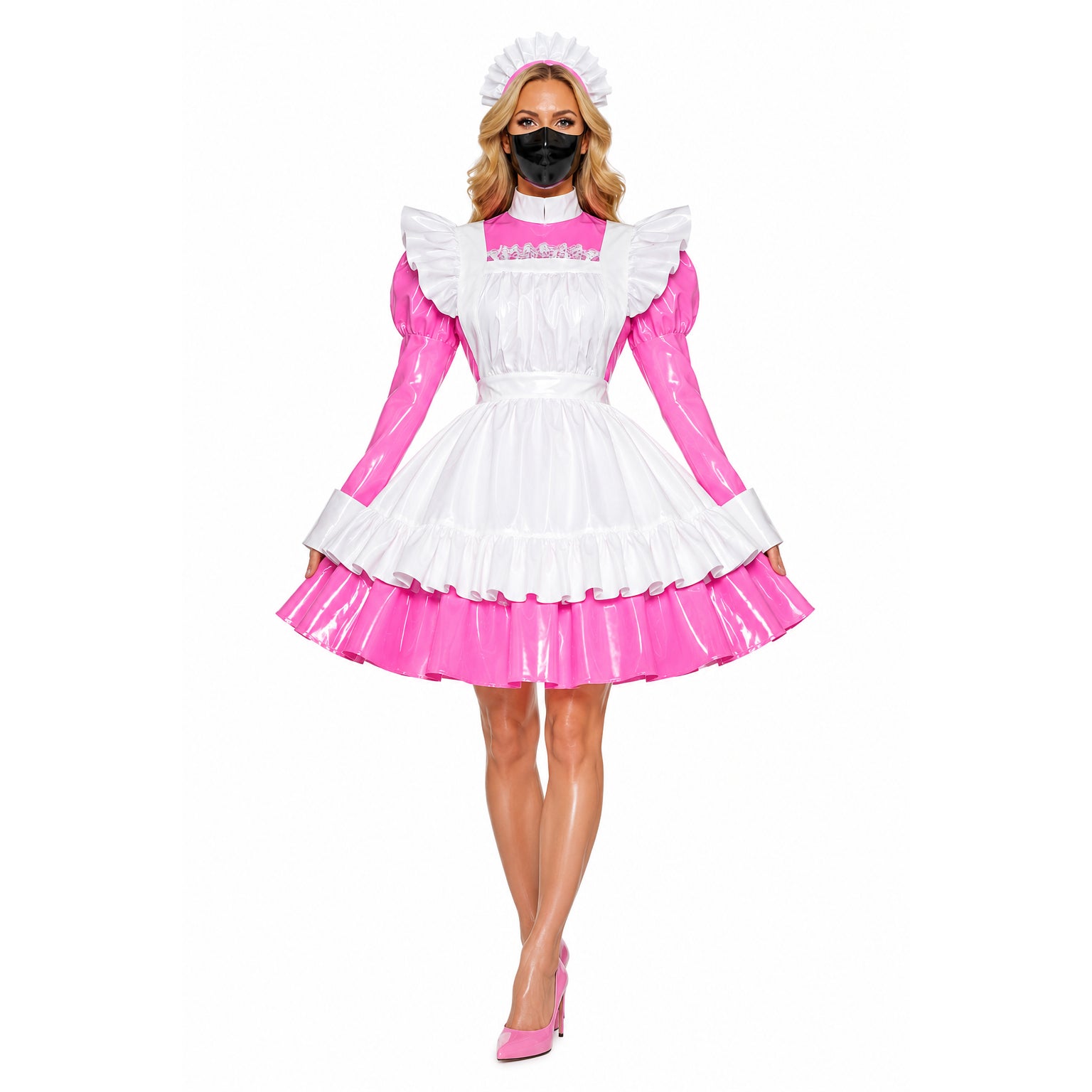 pinkes dünnes PVC-Kleid G519