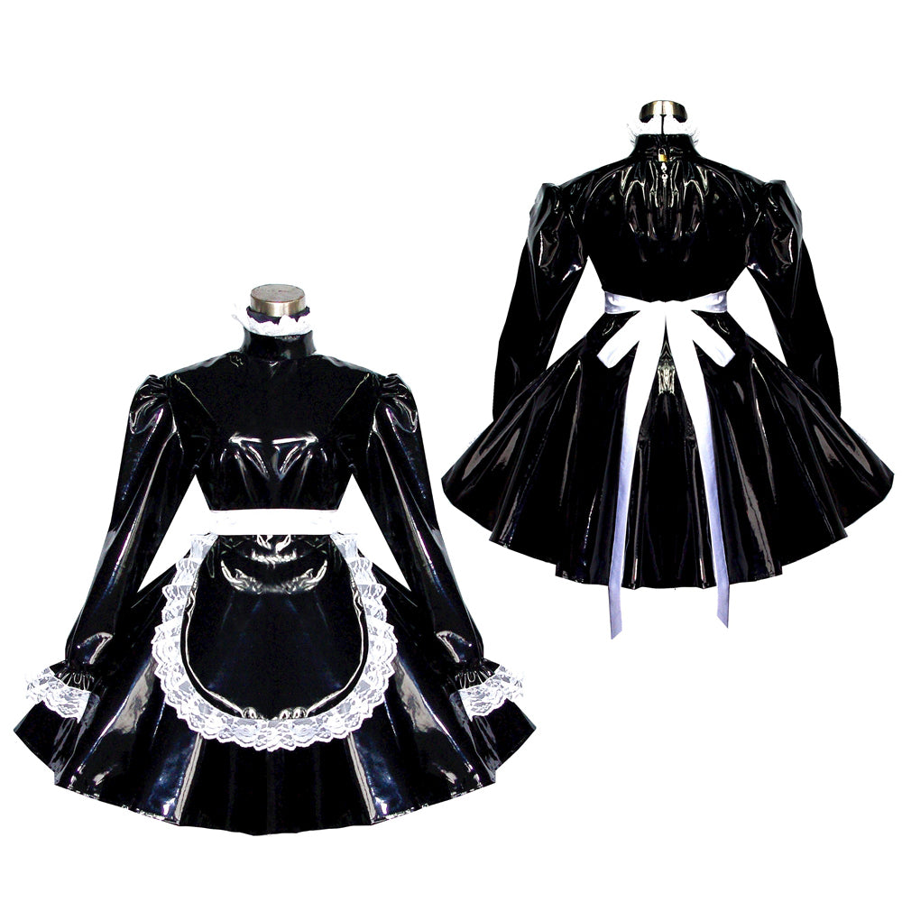 schwarzes, dünnes PVC-Kleid G551