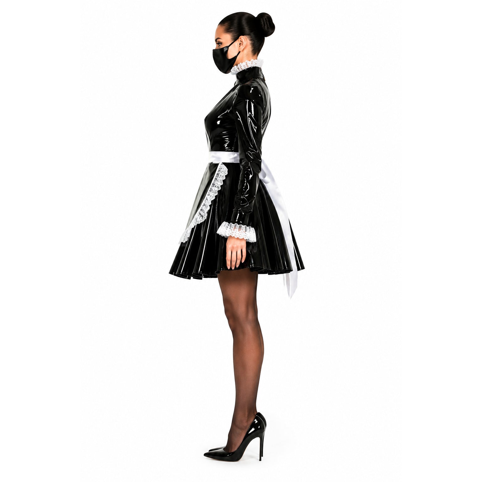 schwarzes, dünnes PVC-Kleid G551