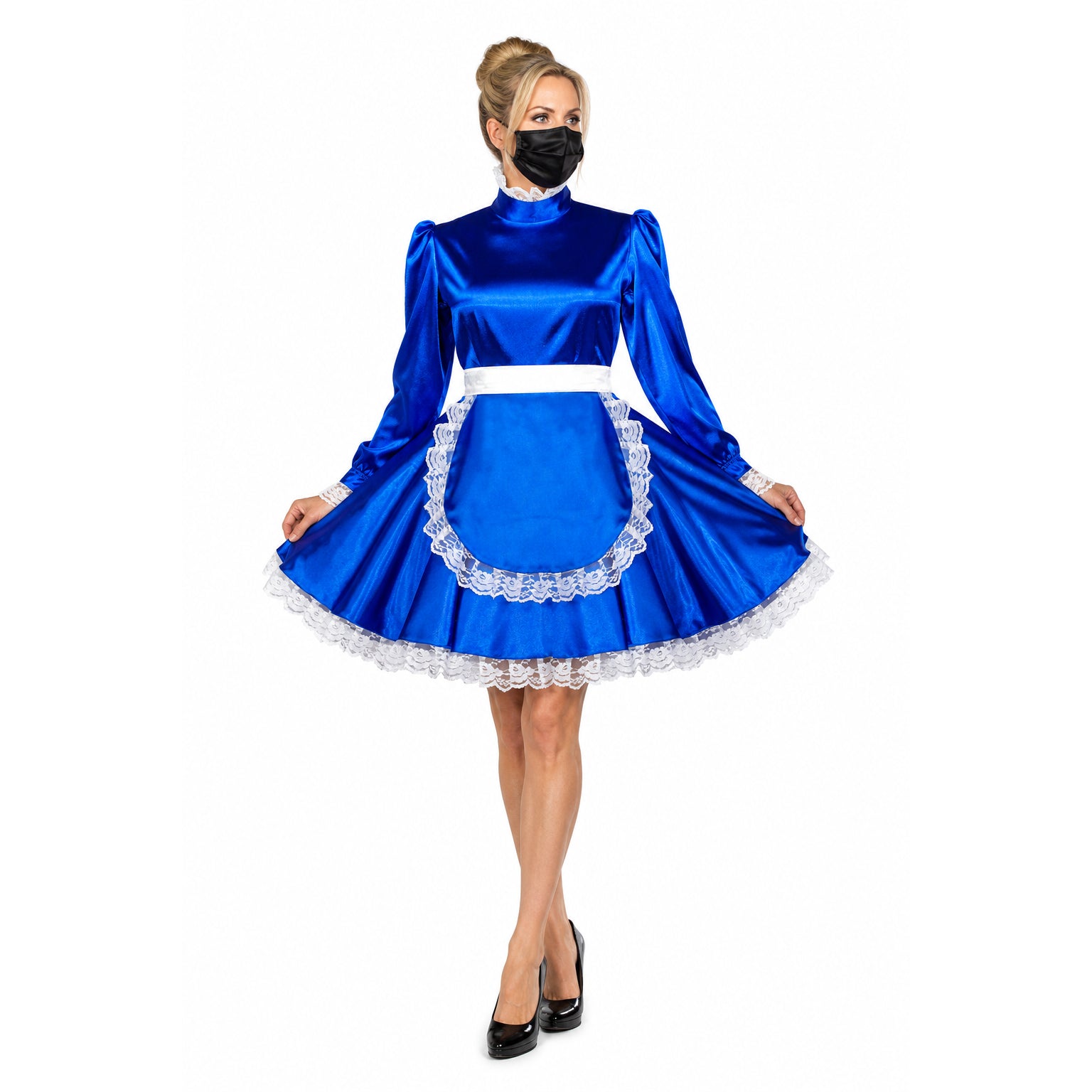 blaues Satinkleid G558