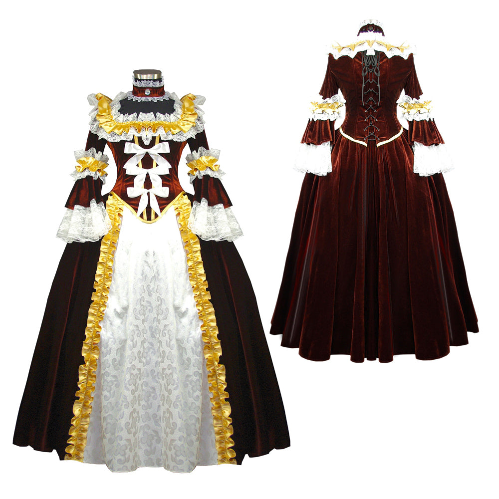 Burgundy Velvet Sissy Maid Dress with Lace Apron G569