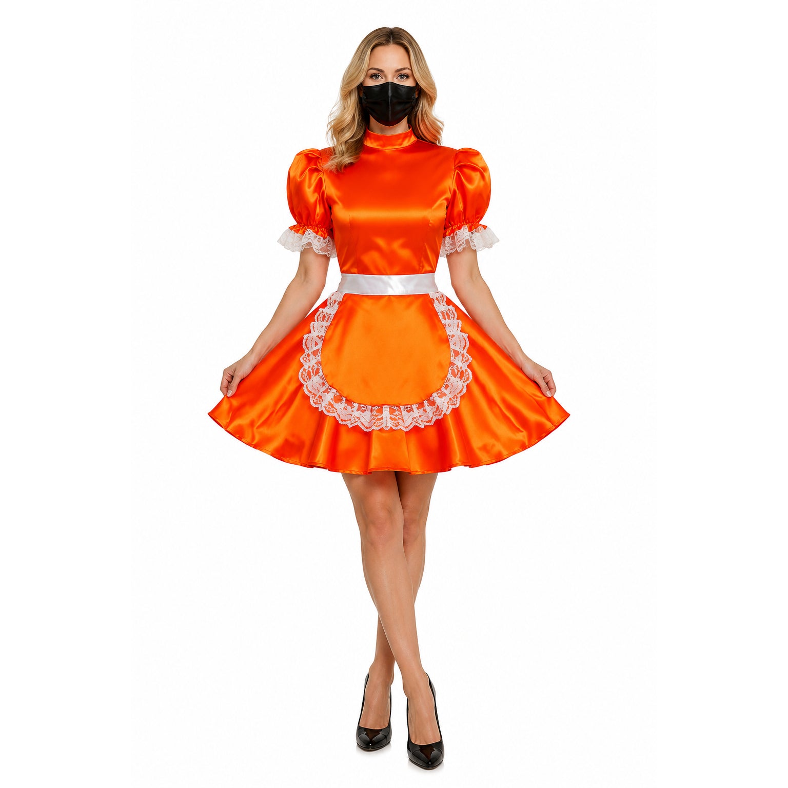 orangefarbenes Satinkleid G584