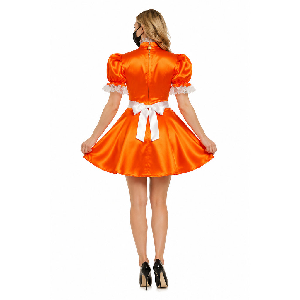 orangefarbenes Satinkleid G584